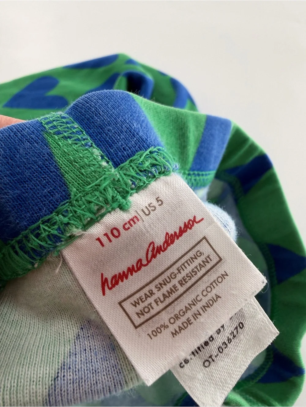 Hanna Andersson Long John Pajama Set Green Blue Girls Kids 110 cm Size 5 47681